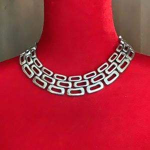 Aztec Tribal Design Silver Tone Choker